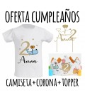 Pack oferta cumpleaños corona + camiseta + topper ballena