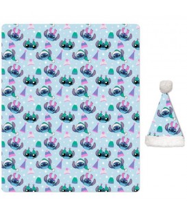 Manta coralina lilo & Stitch 130x60 con gorro navideño